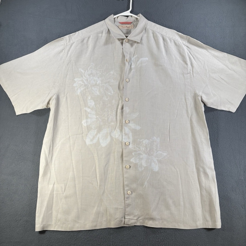Tommy Bahama Hawaiian Shirt Mens 2XLT Floral 100% Linen Camp Button Up Big Tall